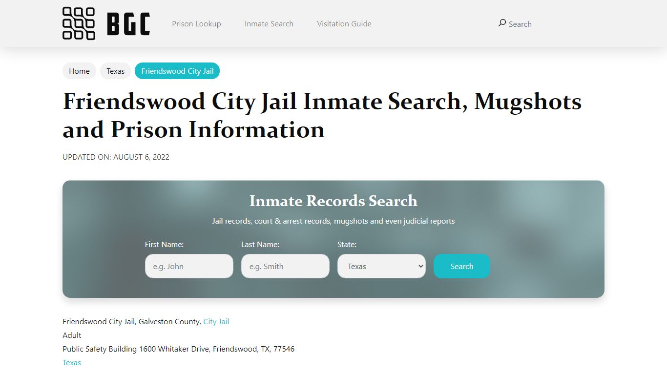 Friendswood City Jail Inmate Search, Mugshots, Visitation ...