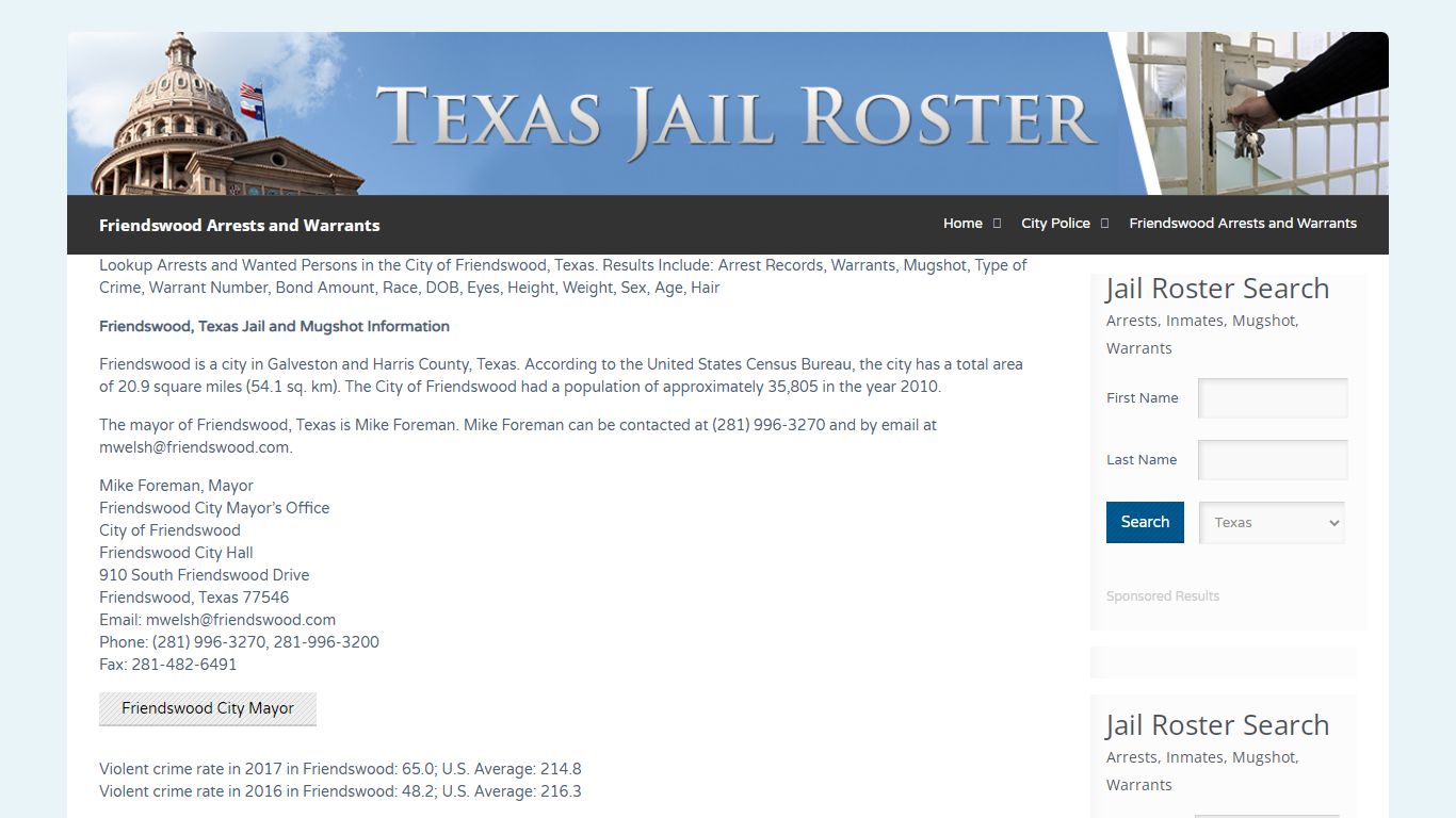 Friendswood Arrests and Warrants | Jail Roster Search